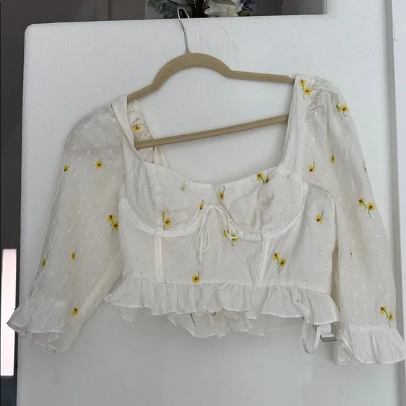 For Love & Lemons White Floral Blouse - Picture 1 of 7